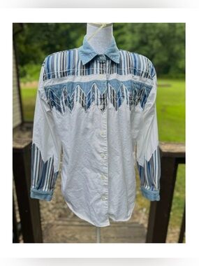 Adobe Rose Vintage 90s Western Chevron Striped Yoke Women’s Small Cotton Blouse